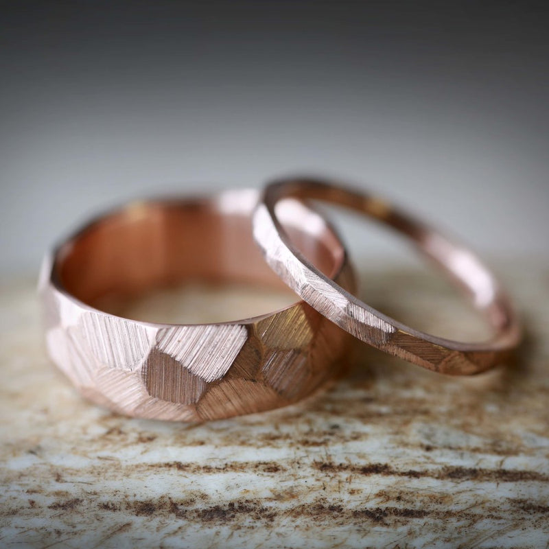 MATCHING SET OF FACETED WEDDING RINGS IN 14K GOLD WITH A RAW FINISH (available in 14K white, rose or yellow gold) - Staghead Designs - Antler Rings By Staghead Designs