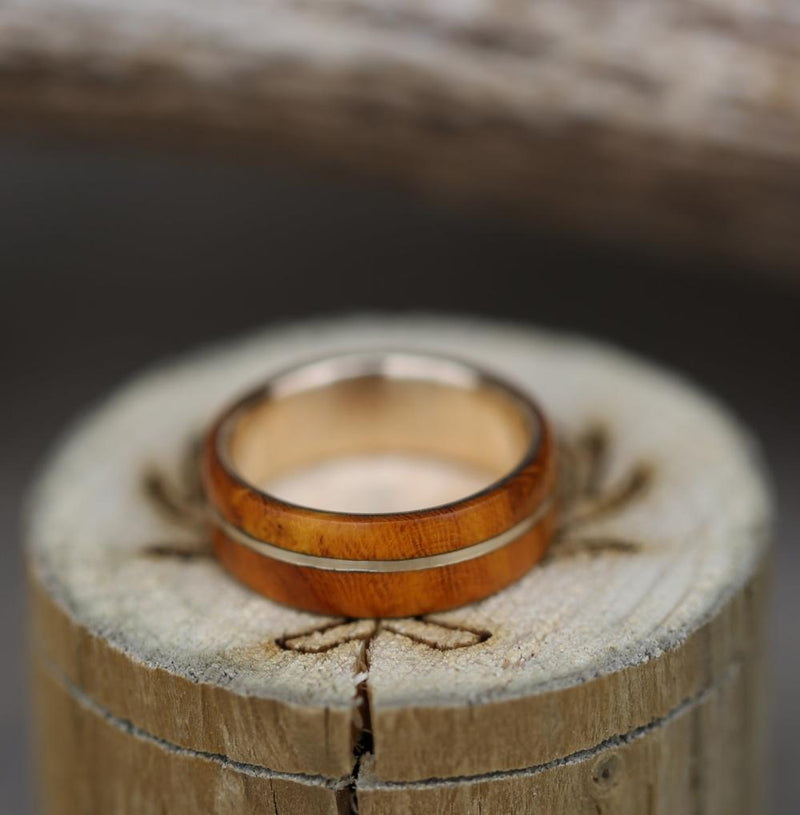 "GOLDEN" - IRONWOOD WEDDING RING WITH 14K GOLD INLAY - 14K YELLOW GOLD (5mm) - SIZE 11-1