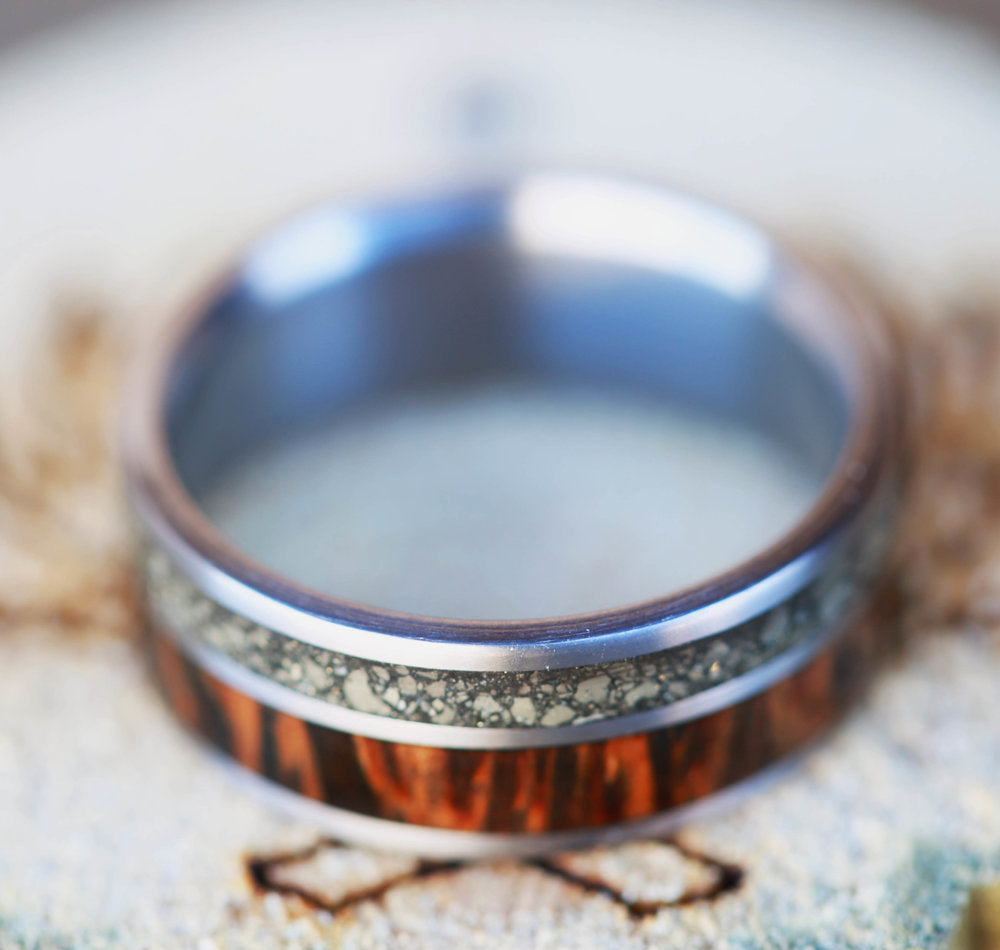 "RAPTOR" - PYRITE & WENGE WOOD INLAYS WEDDING BAND - READY TO SHIP-5