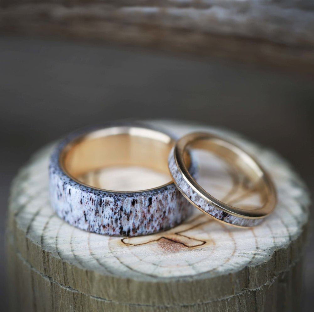 "HAVEN" - MATCHING SET OF ELK ANTLER WEDDING BANDS-8