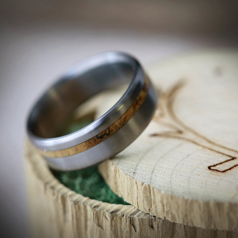 "VERTIGO" - OFFSET SPALTED MAPLE WEDDING BAND - READY TO SHIP-6