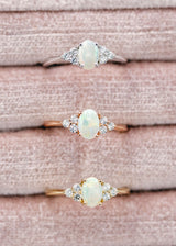 "RHEA" - OVAL WHITE OPAL ENGAGEMENT RING WITH DIAMOND ACCENTS  - READY TO SHIP