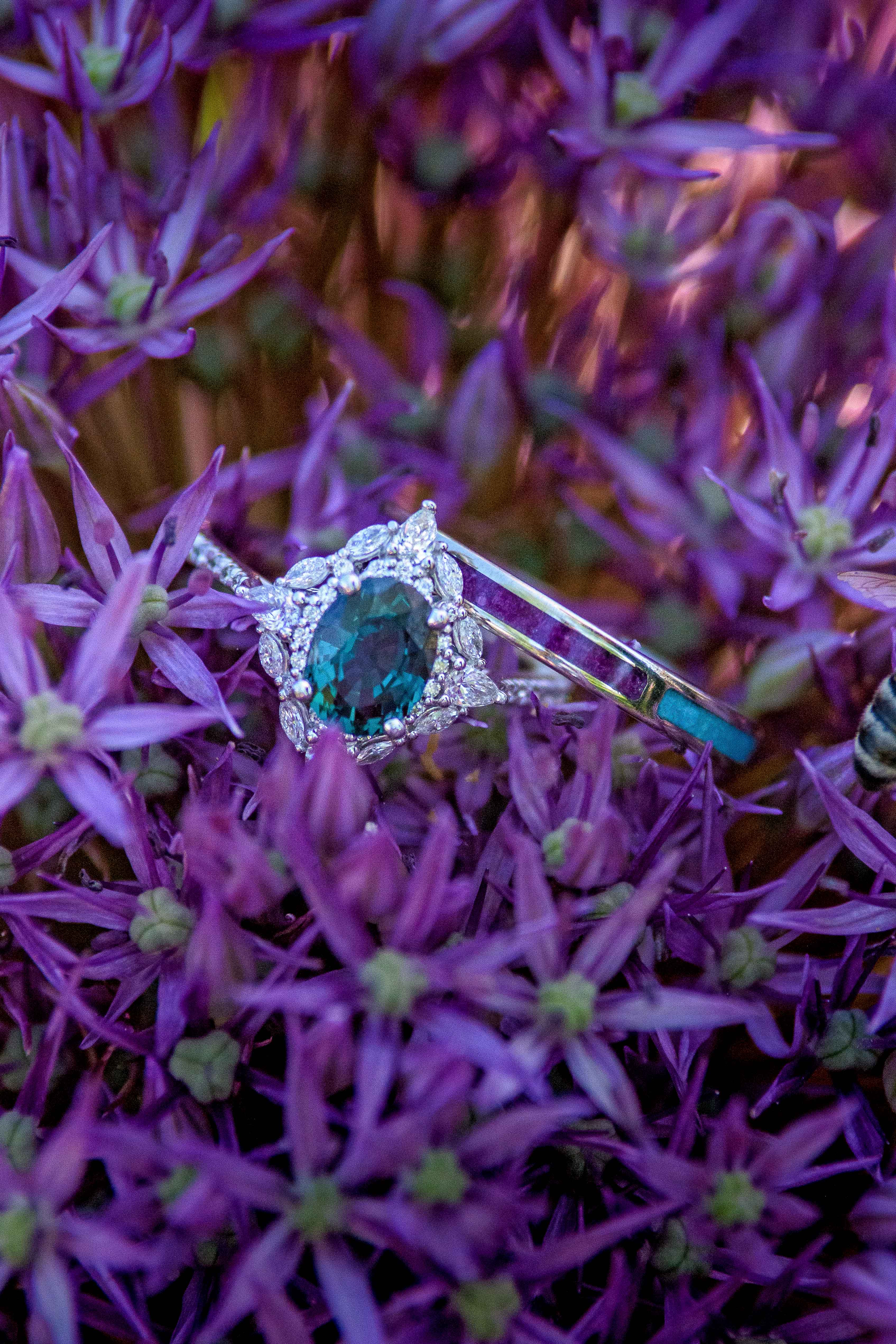 "NORTH STAR" - OVAL LAB-GROWN ALEXANDRITE ENGAGEMENT RING WITH DIAMOND ACCENTS & TRACER-55