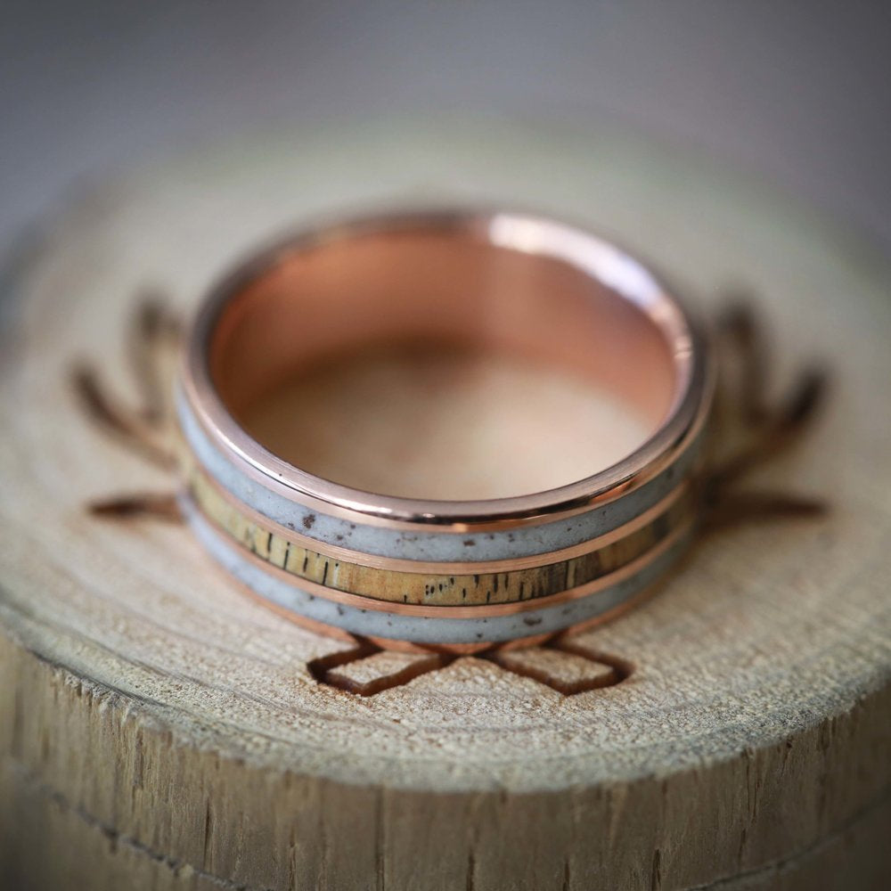 "RIO" - ANTLER & SPALTED MAPLE WEDDING RING FEATURING A 14K GOLD BAND-8