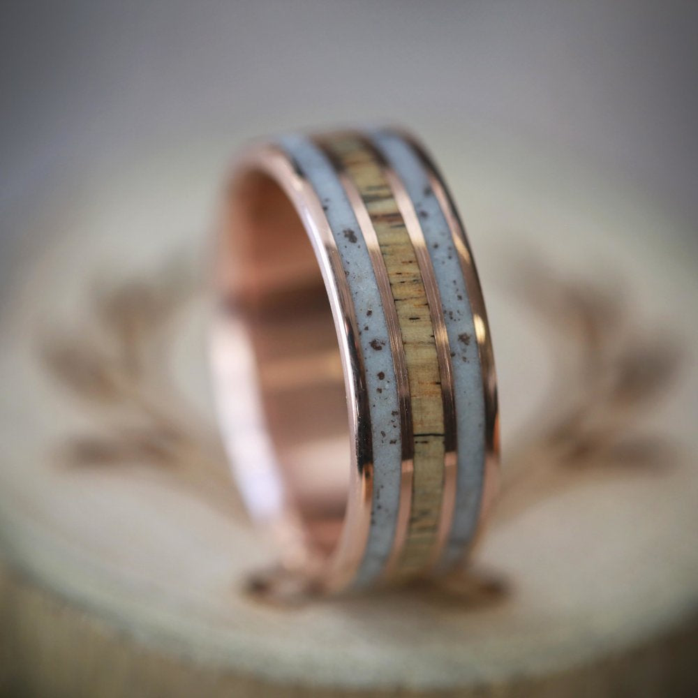"RIO" - ANTLER & SPALTED MAPLE WEDDING RING FEATURING A 14K GOLD BAND-9