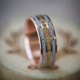 "RIO" IN ELK ANTLER & SPALTED MAPLE HAND SET ON 14K GOLD WEDDING BAND (available in 14K rose, white & yellow gold) - Staghead Designs - Antler Rings By Staghead Designs
