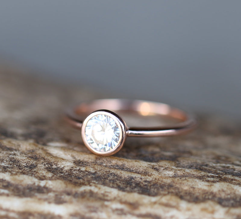 14K GOLD SOLITAIRE ENGAGEMENT RING WITH ELK ANTLER PETAL TRACER (available in 14K rose, yellow, or white gold) - Staghead Designs - Antler Rings By Staghead Designs