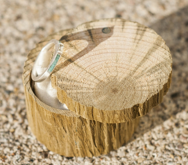 WHITE SAPPHIRE WEDDING BAND WITH TURQUOISE INLAYS (available in 14K rose, yellow, or white gold) - Staghead Designs - Antler Rings By Staghead Designs