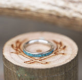FIRE-TREATED BLACK ZIRCONIUM & TURQUOISE STACKING WEDDING BAND (available in silver, black zirconium, damascus steel & 14K rose, yellow, or white gold) - Staghead Designs - Antler Rings By Staghead Designs