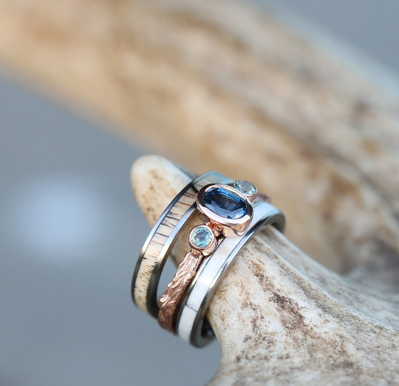 TWIG STYLE ENGAGEMENT RING WITH SAPPHIRE STONES (available in 14K yellow, rose, and white gold) - Staghead Designs - Antler Rings By Staghead Designs