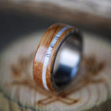 "REMMY" - WHISKEY BARREL OAK & ANTLER WEDDING BAND - READY TO SHIP-5