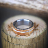 "REMMY" - WHISKEY BARREL OAK & ANTLER WEDDING BAND - READY TO SHIP-8