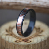 45 Degree Angle of Mokume gane inlay "Rainier"! "Rainier" is a custom, handcrafted men's wedding ring featuring a mokume gane inlay. Additional inlay options are available upon request.