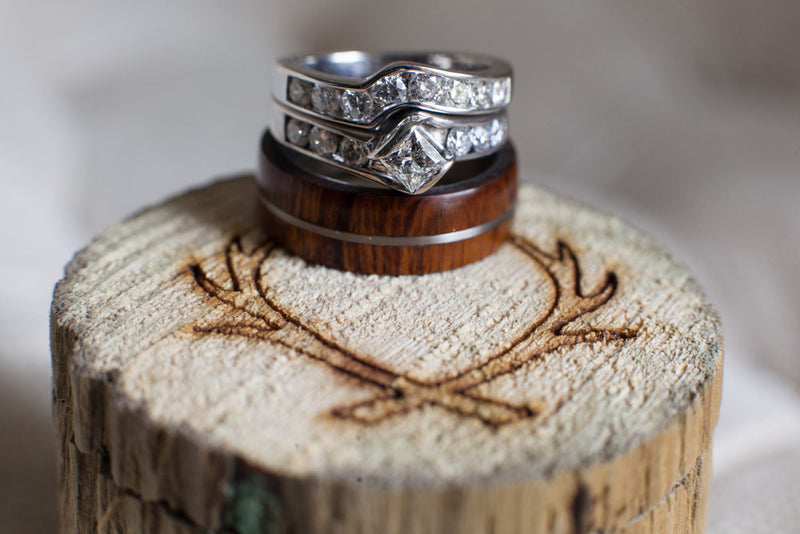"GOLDEN" IN IRONWOOD & TITANIUM - WEDDING BAND FOR MEN (available in titanium, silver, black zirconium & 14K white, rose or yellow gold) - Staghead Designs - Antler Rings By Staghead Designs